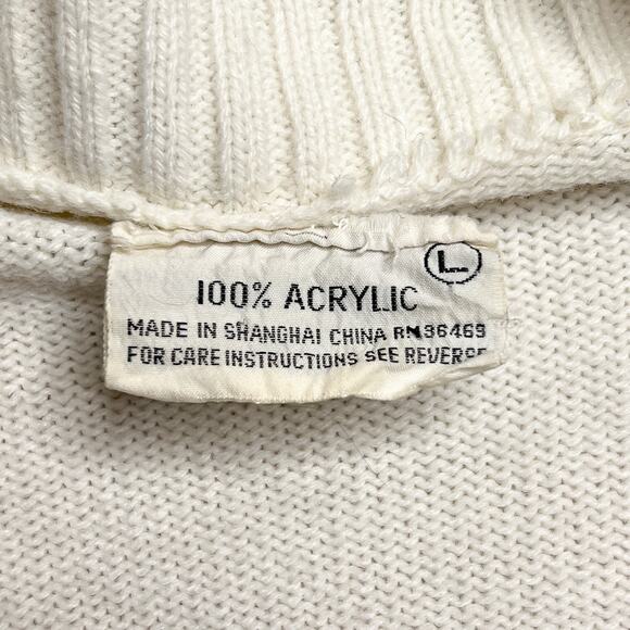 Vintage 60s Knit Cardigan Sweater Cream Wavy Shawl Neck Button Up Coquette Retro - Picture 4 of 9